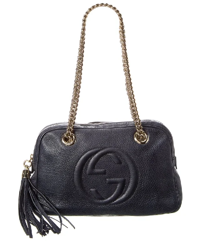 Handle bags with durable hemp for sustainability -Gucci Black Leather Chain Soho Tote (Authentic Pre-Owned)