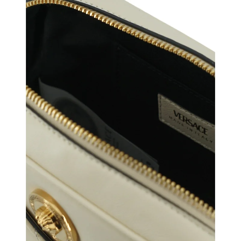 Handle bags with rugged canvas for outdoors -Versace Elegant White Lamb Leather Camera Women's Bag