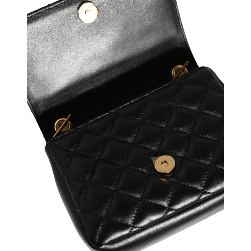 Large handle bags with spacious interior compartments -Versace Black Quilted Lambskin Leather Crossbody Shoulder Women's Bag