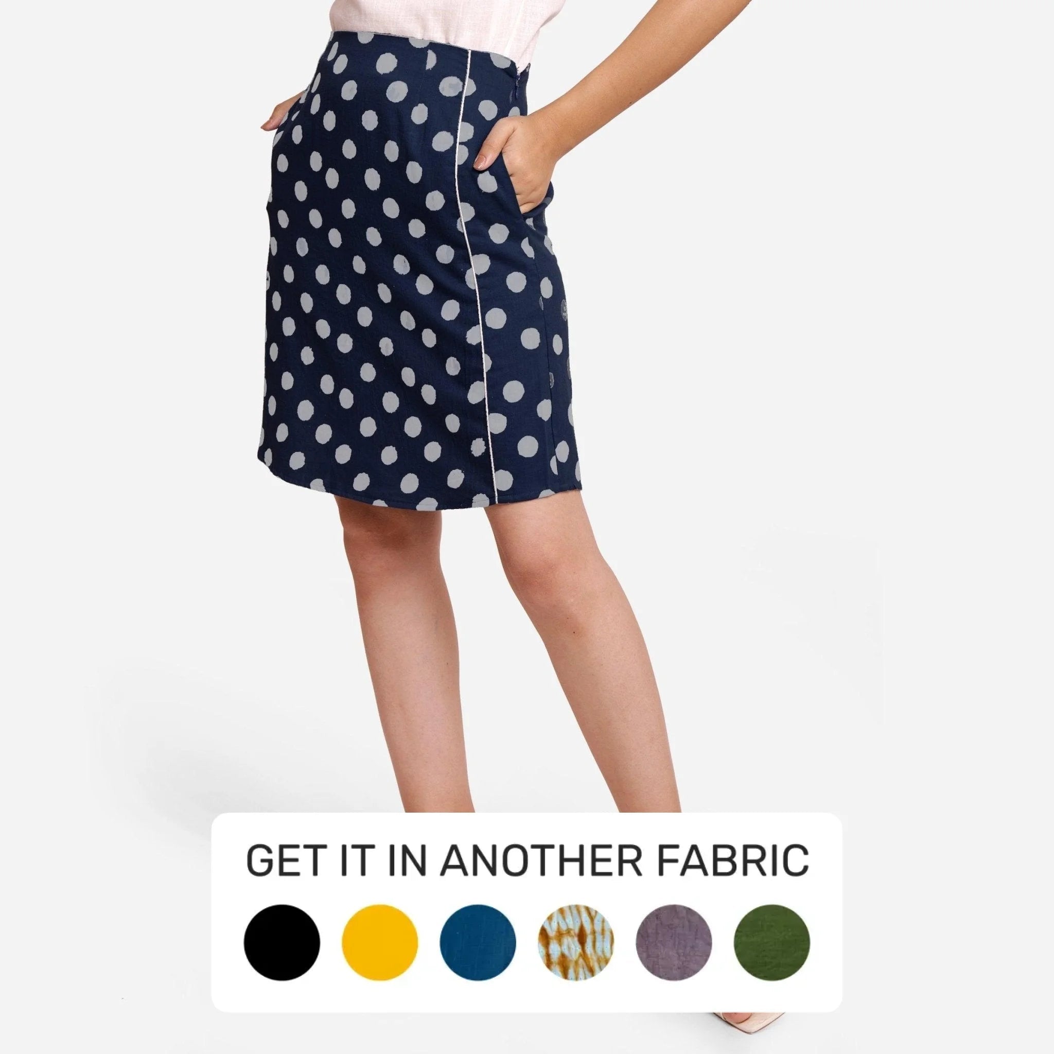 Cotton Dresses for Comfort -Polka Dot Block Printed Cotton Pencil Short Skirt