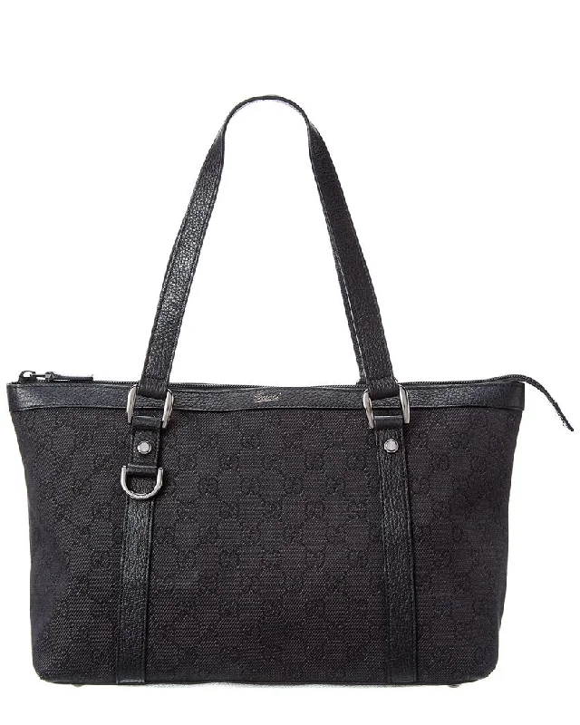 Handle bags with spacious pockets for travel -Gucci Black GG Canvas Tote (Authentic Pre-Owned)