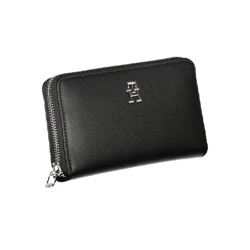 Handle bags with spacious pockets for travel -Tommy Hilfiger Sleek Zippered Black Wallet with Multiple Women's Compartments