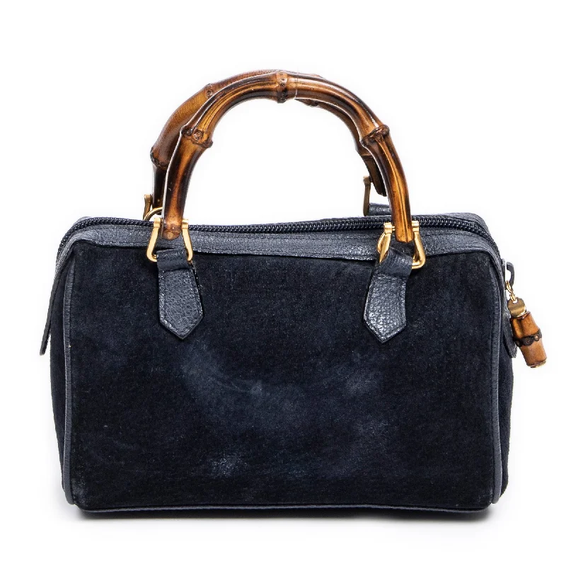 Handle bags with soft velvet for luxury -Mini Boston Bamboo Handle