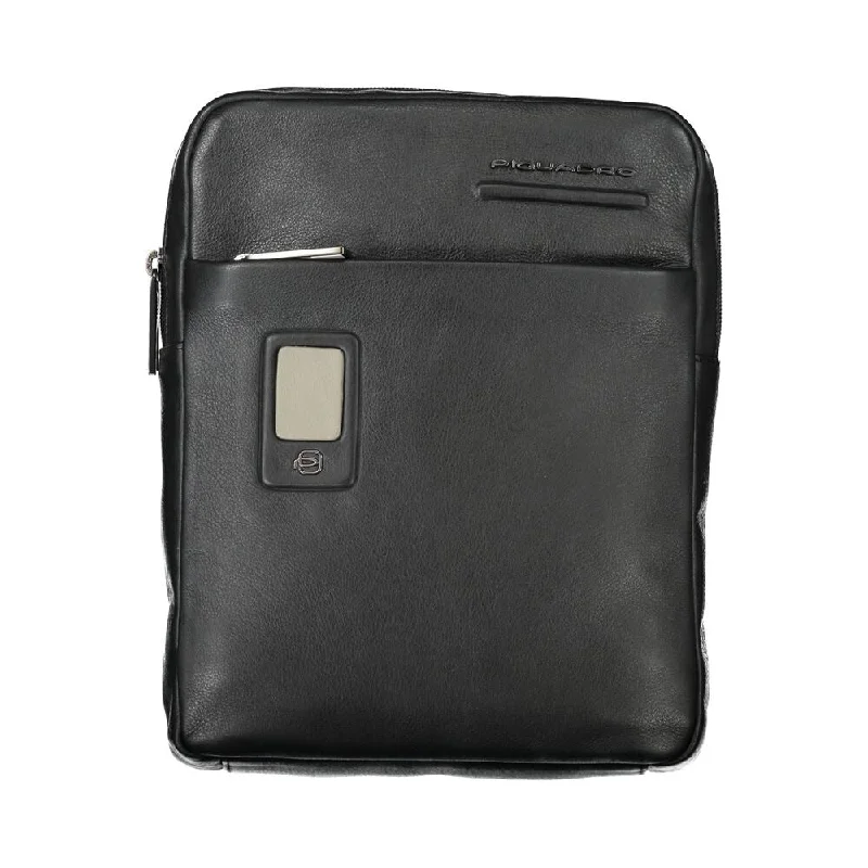 Handle bags with sleek leather for work -Piquadro Elegant Black Leather Shoulder Men's Bag