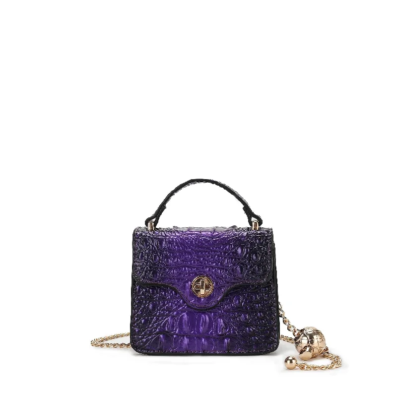 Handle bags with abstract art for uniqueness -Luxe False Croc-Embossed Mini Satchel with Chain Strap