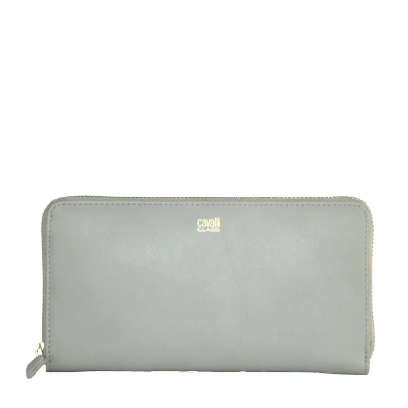 Handle bags with padded straps for comfort -Cavalli Class Elegant Grey Calfskin Wallet for Women's Her - One Size