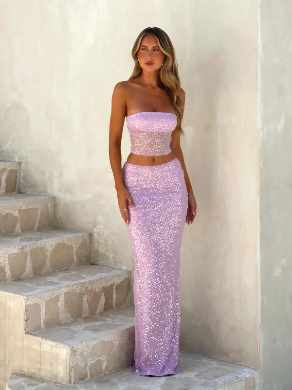 Mini Dresses for Summer Vacations -KARA MAXI SKIRT LILAC SEQUIN