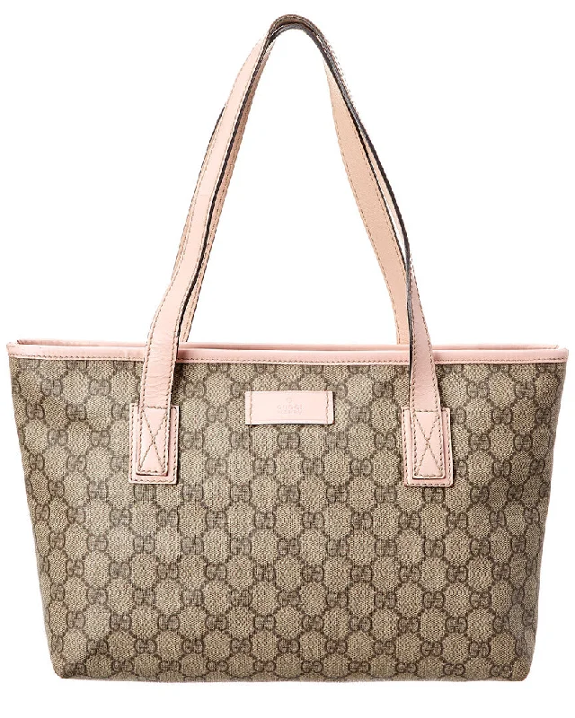 Large handle bags with spacious interior compartments -Gucci Brown GG Supreme Canvas & Pink Leather Tote