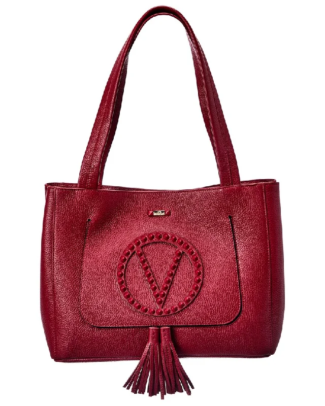 Handle bags with woven fabric for texture -Valentino by Mario Valentino Estelle Rock Leather Tote