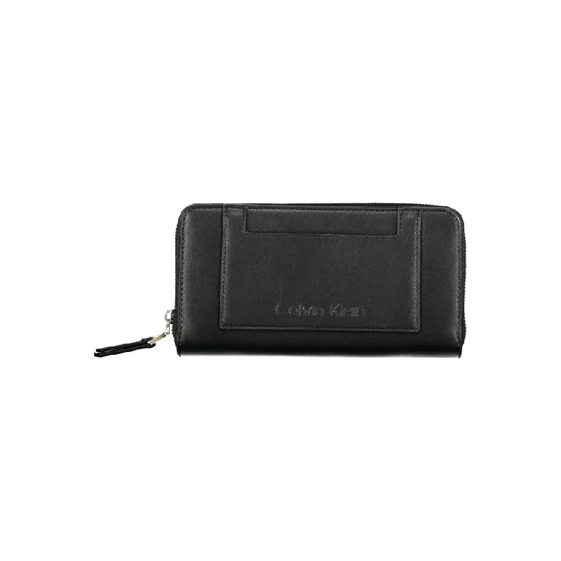 Vegan leather handle bags for eco-friendly chic -Calvin Klein Elegant Black Multi-Compartment Women's Wallet