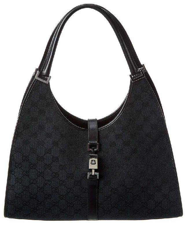 Handle bags with subtle embroidery for detail -Gucci Black GG Canvas Jackie Handbag (Authentic Pre-Owned)