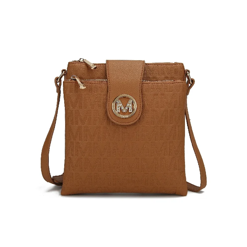 Handle bags with padded interiors for laptops -Mkfcollection Marietta Signature Crossbody Bag Vegan Leather Designer Handbag