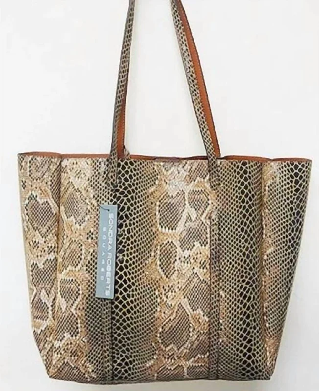 Handle bags with vibrant colors for boldness -Vegan Embossed Python Tote Bag in Brown Multi