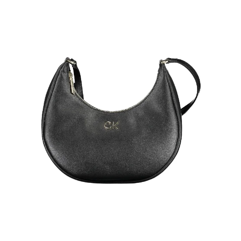 Handle bags with neutral leather for elegance -Calvin Klein Black Polyester Women Women's Handbag