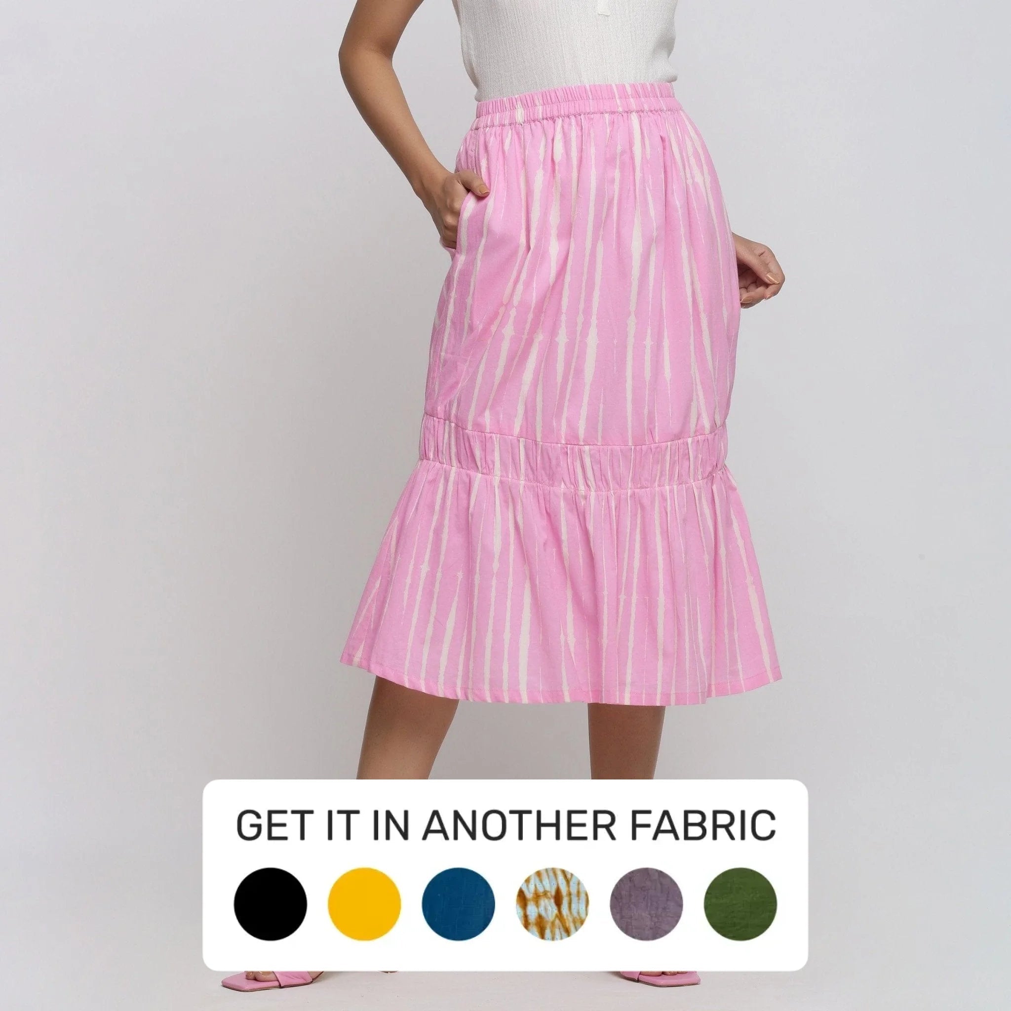 Pink Dresses for Feminine -Bubblegum Pink Tie-Dye Cotton Elasticated Midi Balloon Skirt