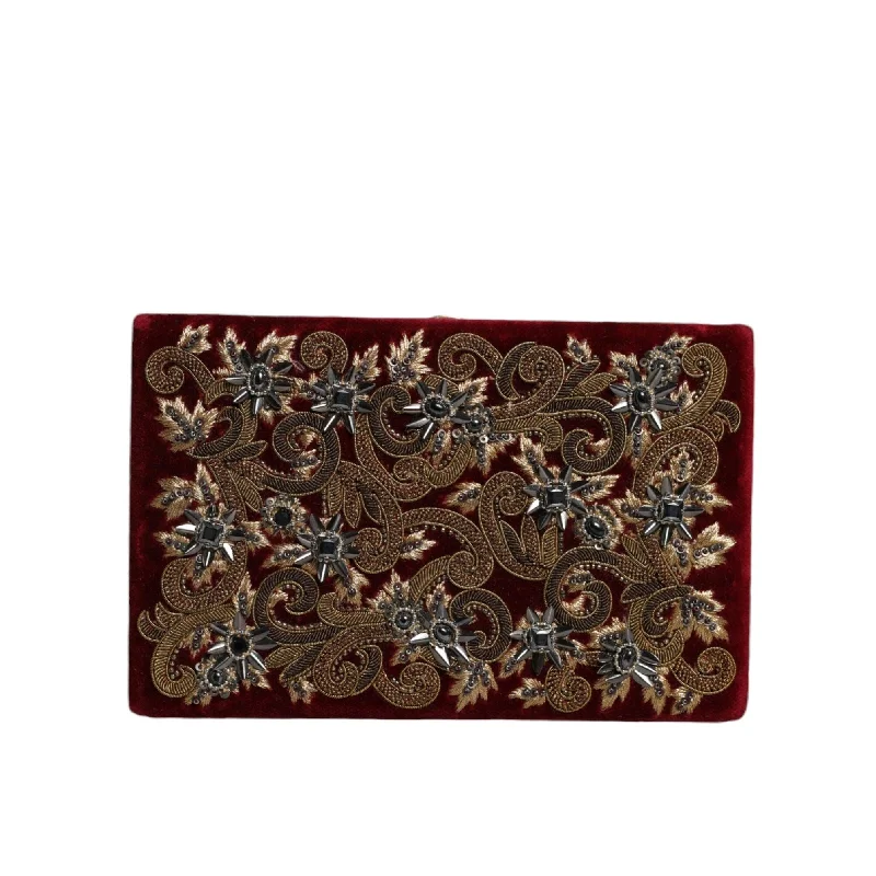 Handle bags with playful patterns for fun -Dolce & Gabbana Red Velvet Gold Frame Clutch Evening Party Purse Women's Bag