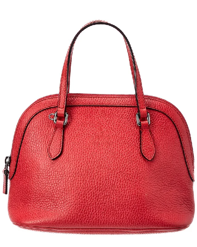 Handle bags with bright accents for pop -Gucci Red Grained Leather Mini Dome Bag (Authentic Pre-Owned)