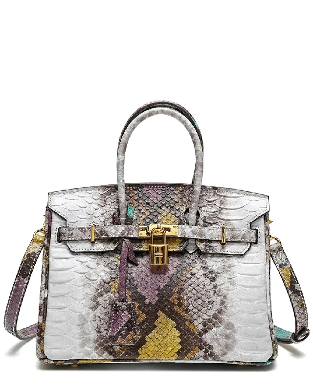 Handle bags with sturdy leather grip accents -Tiffany & Fred Snake Embossed Leather Satchel