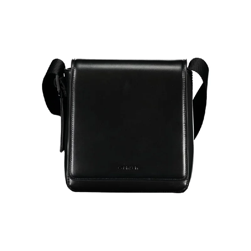 Handle bags with padded interiors for laptops -Calvin Klein Sleek Black Shoulder Bag with Logo Men's Detail