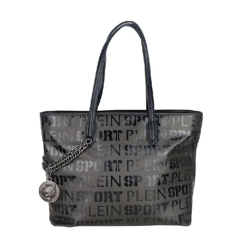 Handle bags with vintage vibes for nostalgia -Plein Sport Sleek Black Designer Shopping Bag with Logo Women's Print