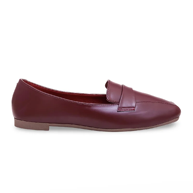 Ladies shoes featuring fuzzy textures are cozy -Maroon Pumps WN1063