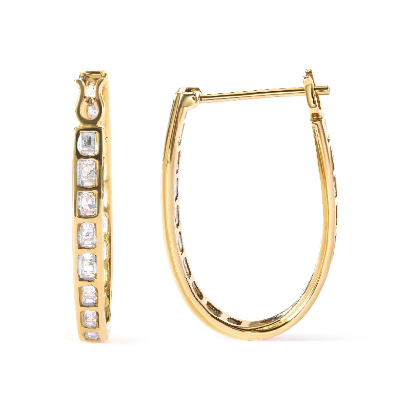 Best hoop earrings with minimalist designs for a clean and modern aesthetic-10K Yellow Gold 1.00 Cttw Round and Baguette-Cut Diamond U-Hoop Earrings