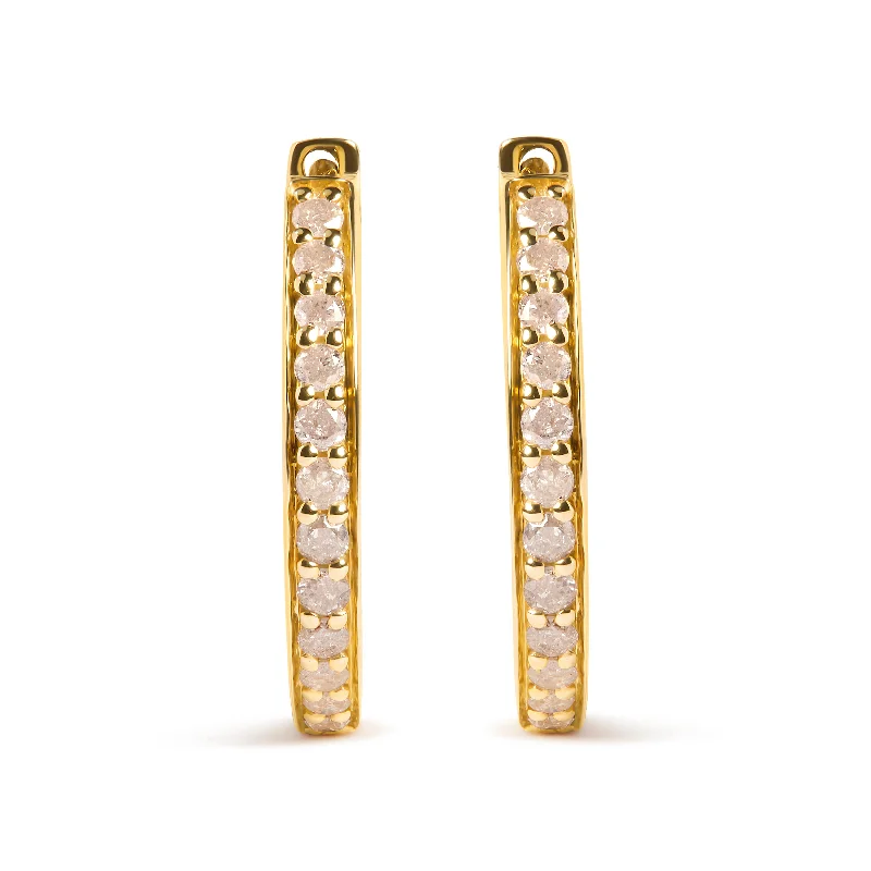 Large hoop earrings for a bold and statement-making fashion accessory-10K Yellow Gold 1/2 Cttw Round-Cut Diamond Hoop Earrings