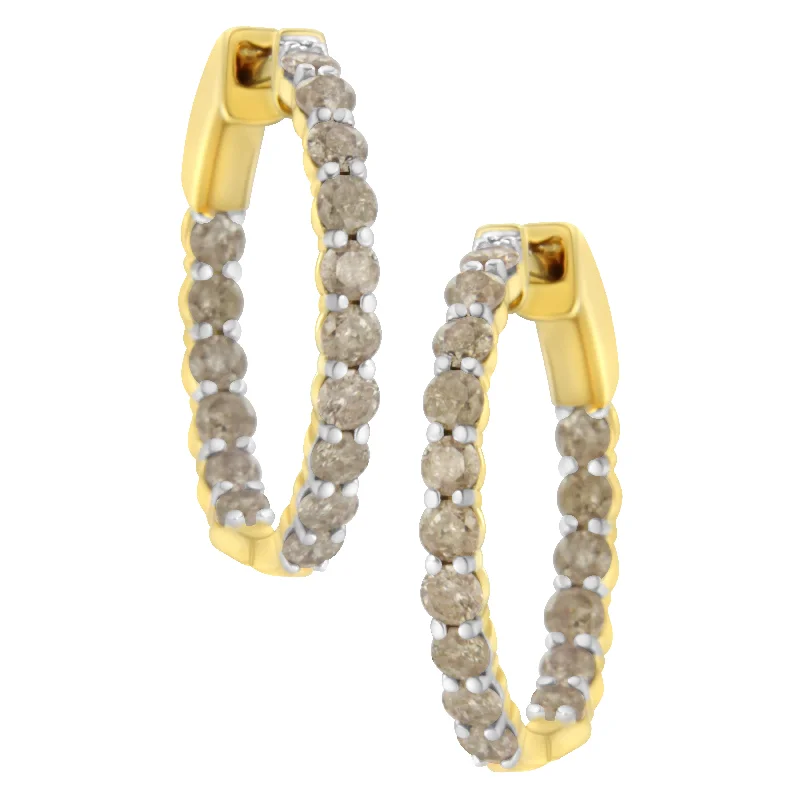 Best hoop earrings with delicate chain details for a trendy and stylish design-10K Yellow Gold Plated Sterling Silver Diamond Hoop Earrings