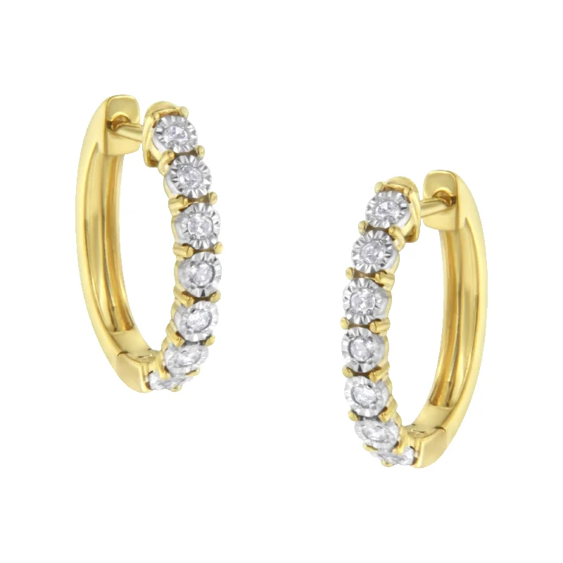 Hoop earrings with cut-out designs for a creative and lightweight effect-10KT Two-Toned Gold Diamond Hoop Earring