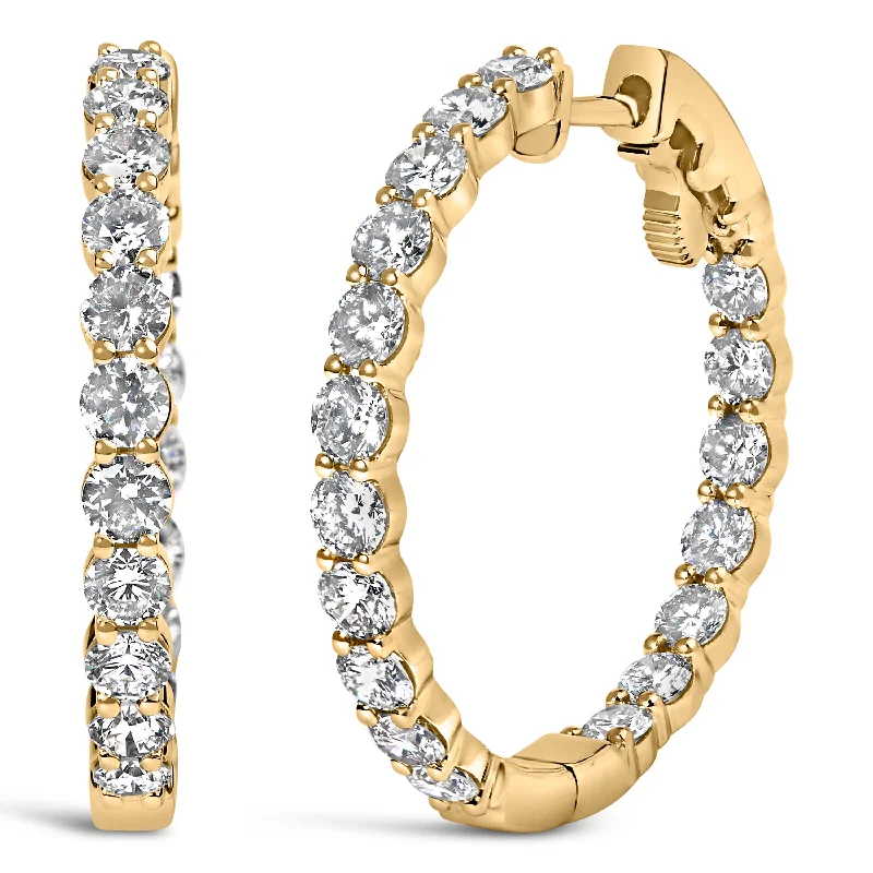 Best hoop earrings with oval shapes for a unique and elongated design-14K Gold Shared Prong Set Diamond Inside Out Hoop Earrings