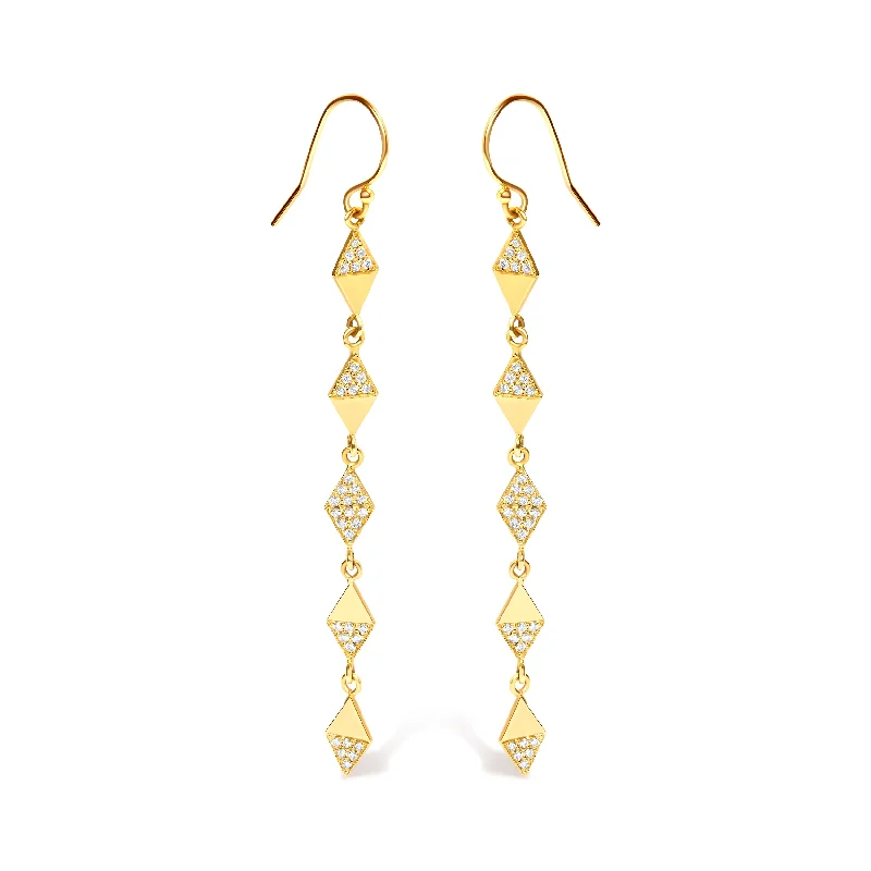 Best hoop earrings with detachable studs for a versatile and adjustable accessory-14K Yellow Gold 1/3 Cttw Diamond Studded Kite Drop and Dangle Earrings