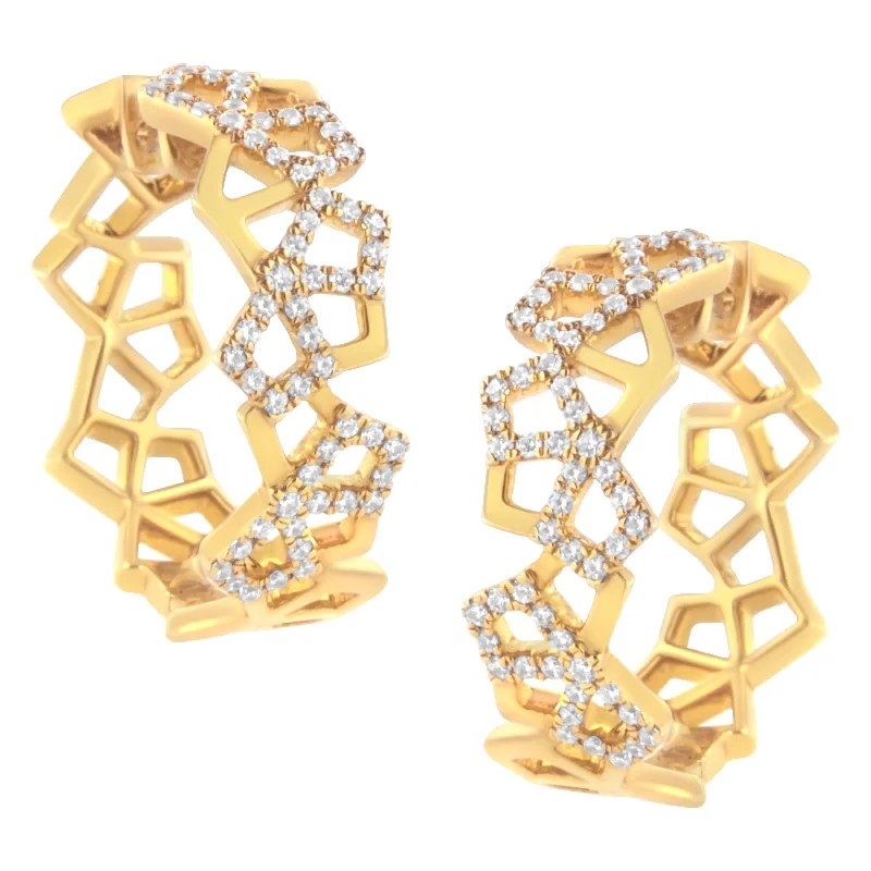 Best hoop earrings with custom designs for a personalized, unique accessory-14K Yellow Gold 3/4 Cttw Diamond Honeycomb Hoop Earrings