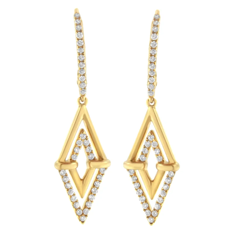 Best hoop earrings with geometric pendants for a modern, chic appeal-14K Yellow Gold 3/8 Cttw Double Triangle Drop and Dangle Diamond Earrings