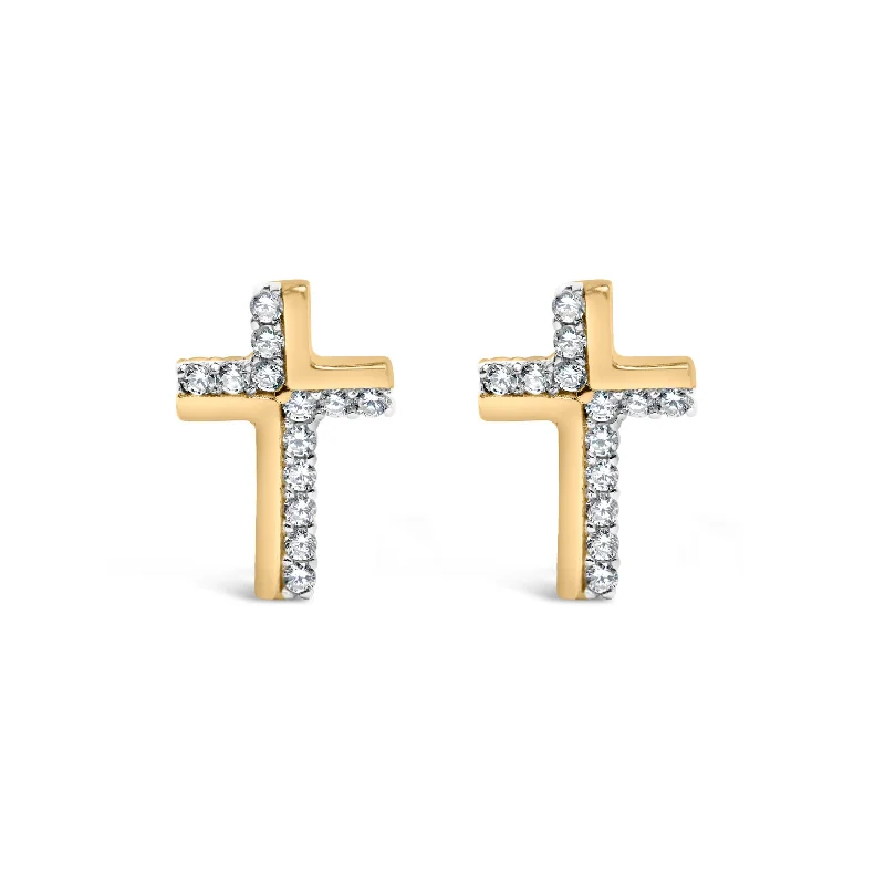 Best hoop earrings with custom designs for a personalized, unique accessory-14K Yellow Gold Plated .925 Sterling Silver 1/10 Cttw Diamond Cross Stud Earring