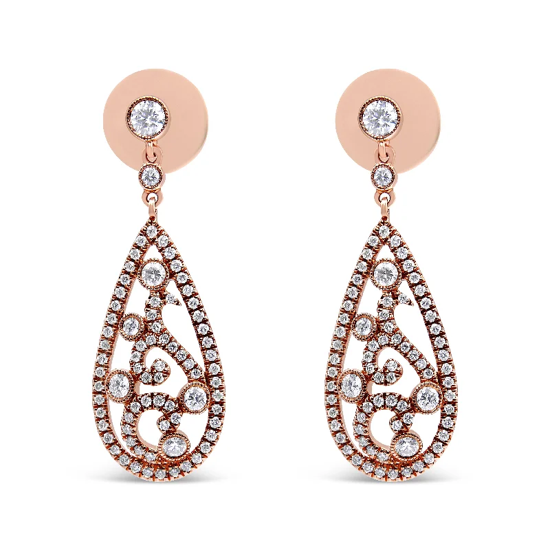 Best hoop earrings with enamel details for a colorful and modern look-18K Rose Gold 1 1/4 Cttw Diamond Teardrop Shaped Drop and Dangle Screw Back Stud Earring