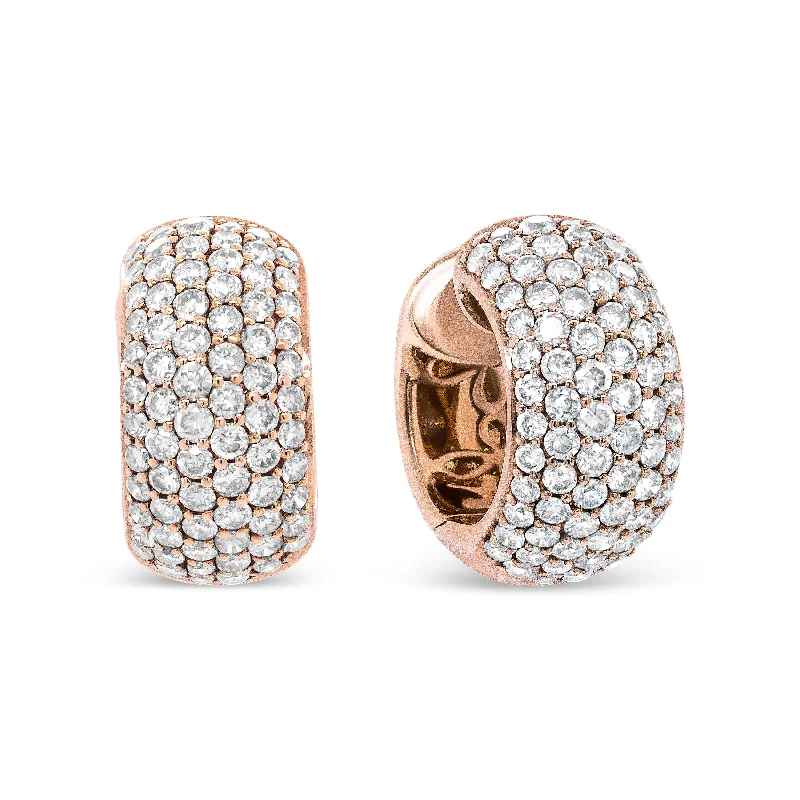 Best hoop earrings with geometric hexagon shapes for a modern, angular look-18K Rose Gold 3 1/8 Cttw Round Diamond Dome Hoop Earrings