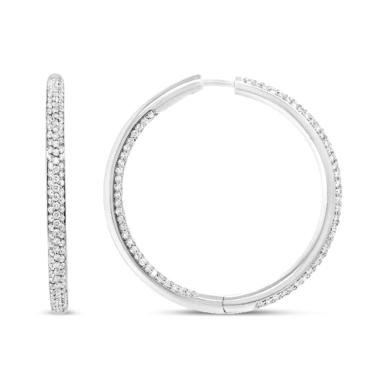 Best hoop earrings with marbled designs for a trendy and artistic effect-18K White Gold 2.00 Cttw Round-Cut Diamond Inner-Outer Hoop Earrings