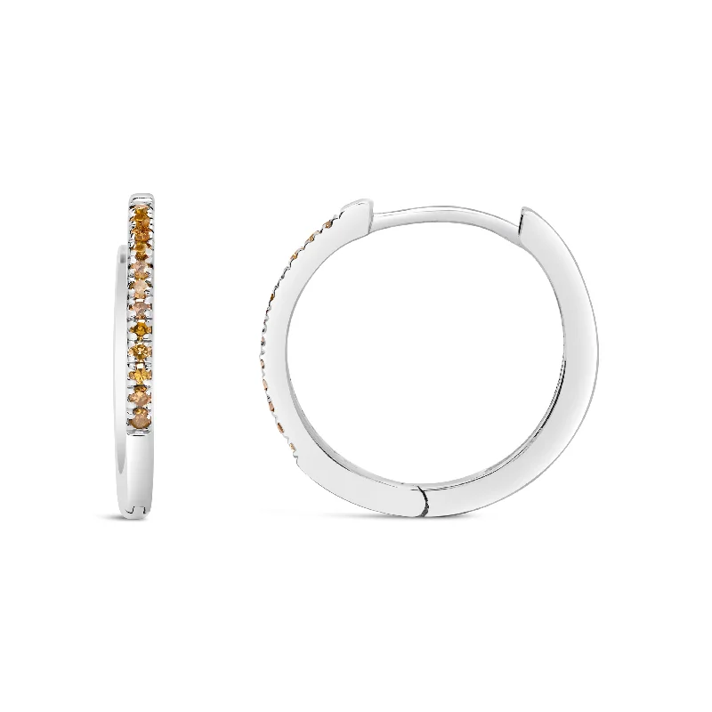 Hoop earrings with gold accents for a warm, elegant statement piece-925 Sterling Silver 1/10 Cttw Yellow Diamond Hoop Snap Post Hoop Earrings