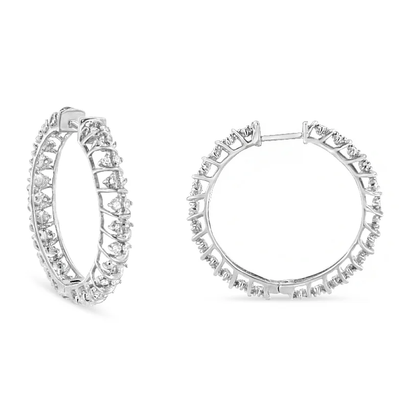 Hoop earrings with abstract shapes for an artistic and creative touch-.925 Sterling Silver 1/2 Cttw Diamond Wire Cage Style Hoop Earring