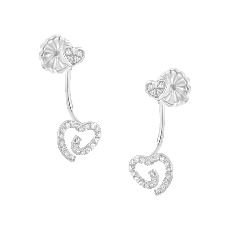 Hoop earrings with rhinestone-studded rims for a glamorous touch-.925 Sterling Silver 1/4 Cttw Diamond Swirl Heart Front/Back Earrings