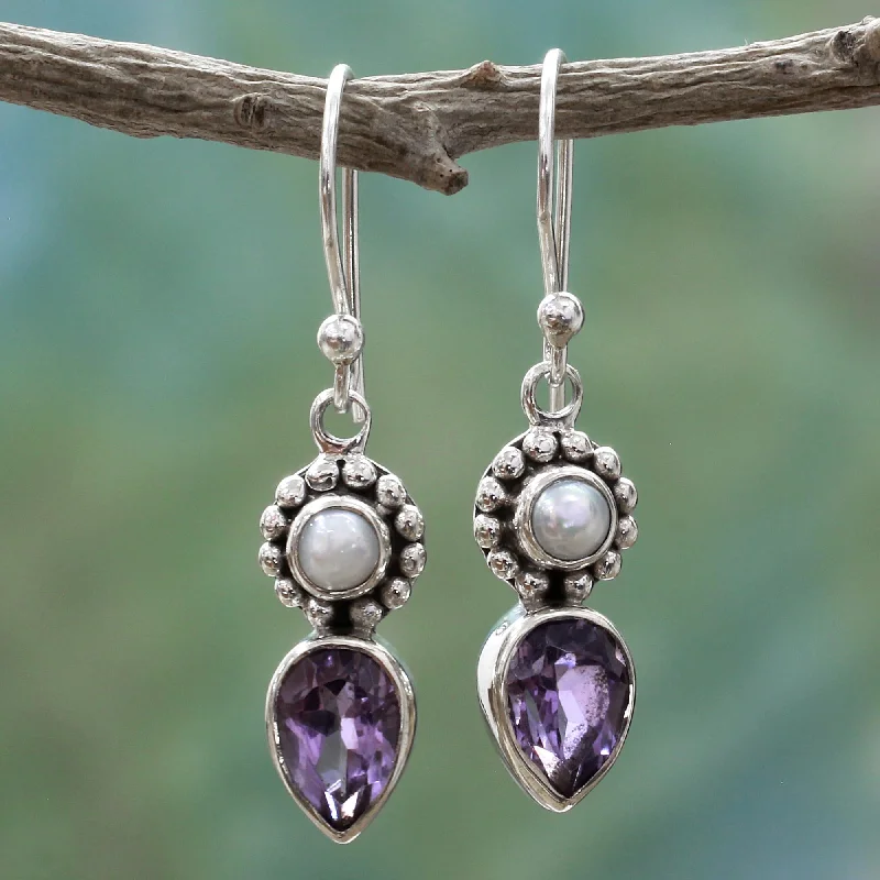 Hoop earrings with abstract shapes for an artistic and creative touch-Amethyst Tear Silver Dangle Earrings