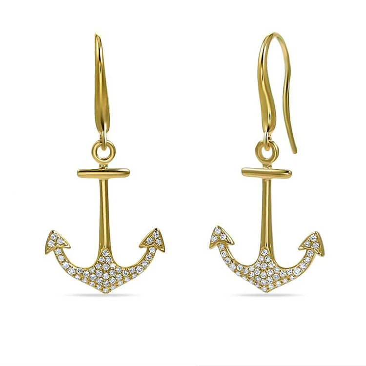 Hoop earrings with textured gold for a refined and sophisticated aesthetic-Anchor Earrings, 14Kt