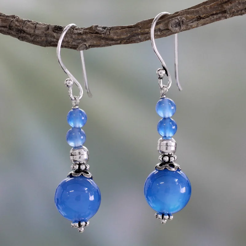 Best hoop earrings with geometric triangle shapes for a modern, chic design-Blue Chalcedony Beaded Earrings