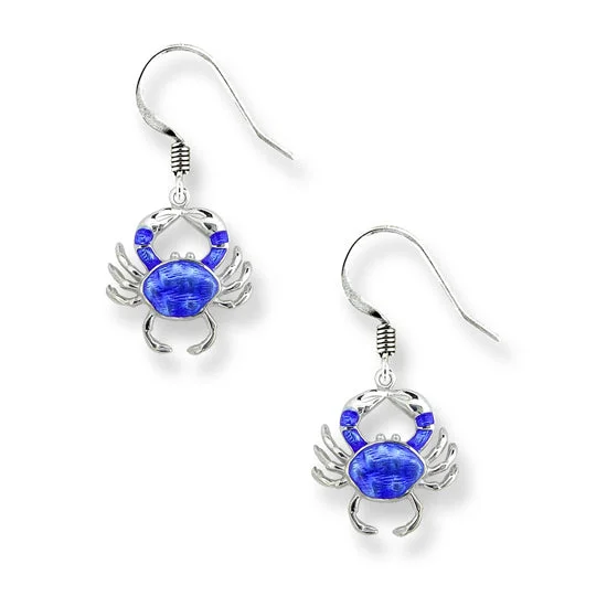 Hoop earrings with circle designs for a classic and timeless shape-Blue Crab Earrings, Sterling and Enamel