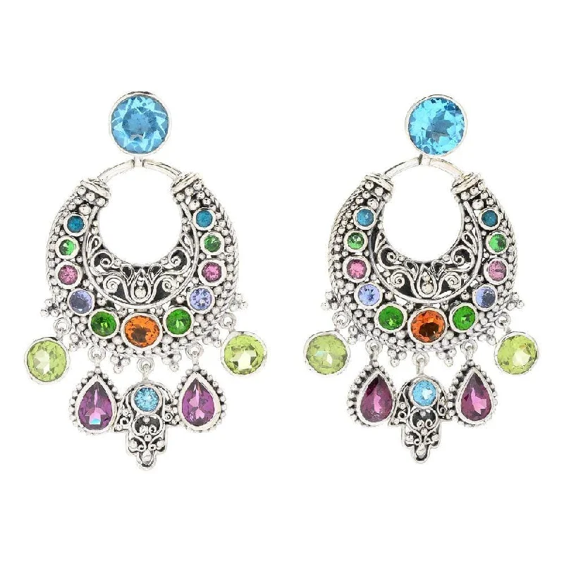 Best hoop earrings with smooth ceramic finishes for a polished, clean style-Bohemian Chandelier Earrings- Multi Gemstones