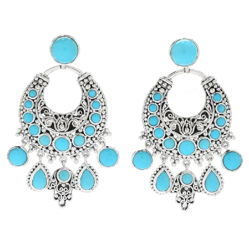 Hoop earrings with leather accents for a sleek and bold combination-Bohemian Chandelier Earrings- Turquoise