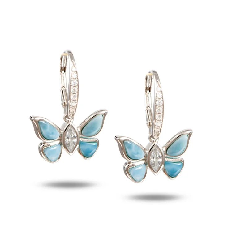 Hoop earrings with colorful beads for a fun and playful vibe-Butterfly Earrings, Sterling & Larimar