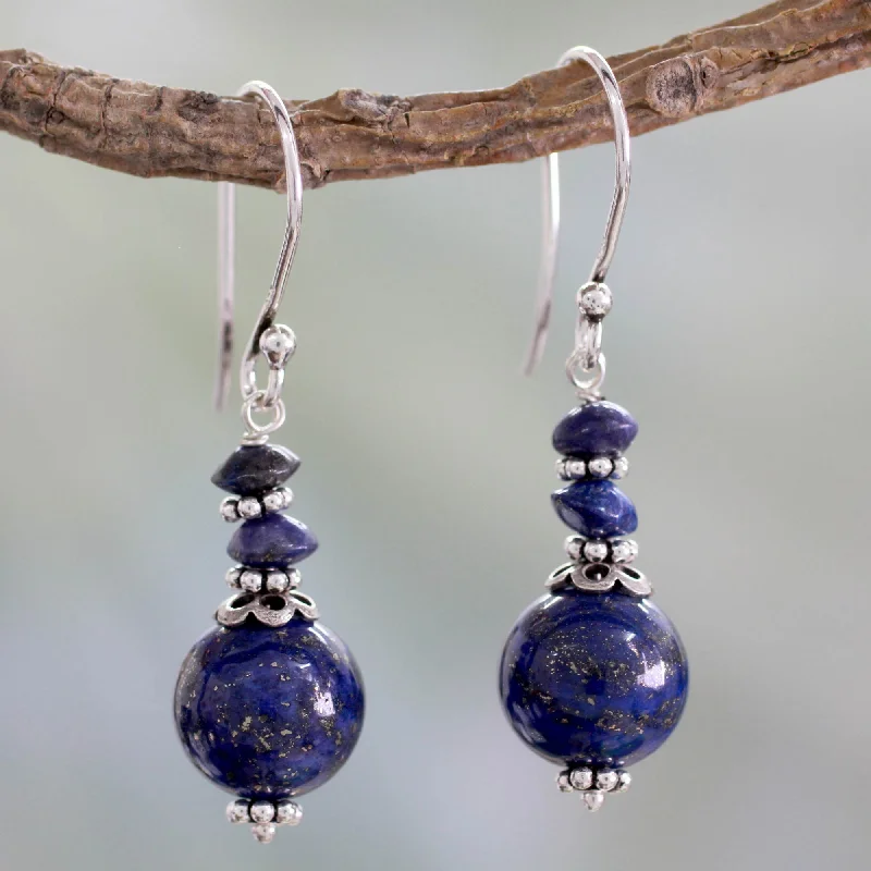 Hoop earrings with open designs for a modern, lighthearted vibe-Chakra Universe Lapis Lazuli Beaded Earrings