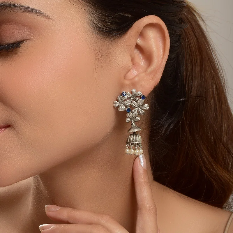 Hoop earrings with rhinestone embellishments for a glamorous and sparkling look-Champa Floral Jhumki Earrings