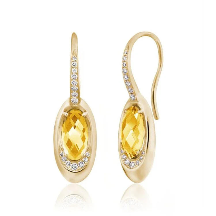 Hoop earrings with intricate designs for a unique and artistic appearance-Citrine Earrings, 14Kt